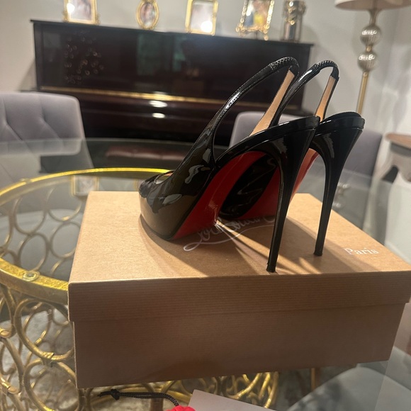 Christian Louboutin Black Peep Toe Slingback Heels - Picture 2 of 8